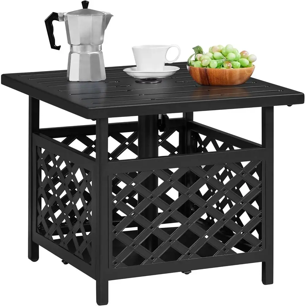 

Metal Outdoor Side Table with Umbrella Hole, Suitable for Patio, Garden, Pool, and Deck Areas
