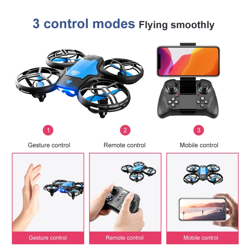 New V8 Mini Smart Drone WiFi FPV 8K HD Aerial Camera with Protective Cover Tumbling LED Light Quadcopter Children\'s Toy Gift