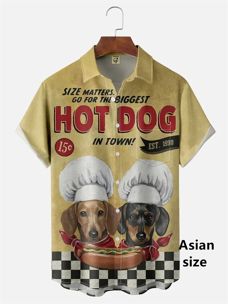 Funny Cartoon Hot Dog Dachshund Graphic Shirts Men Women 3d Printed Casual Vacation Hawaiian Short Sleeve Shirts Button Blouse view 5