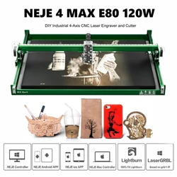 NEJE 4 MAX E80 120W DIY przemysłowy 4-osiowy grawer laserowy CNC ploter przyrząd do cięcia drewna 3D drukarka Router metalowe narzędzie do grawerowania