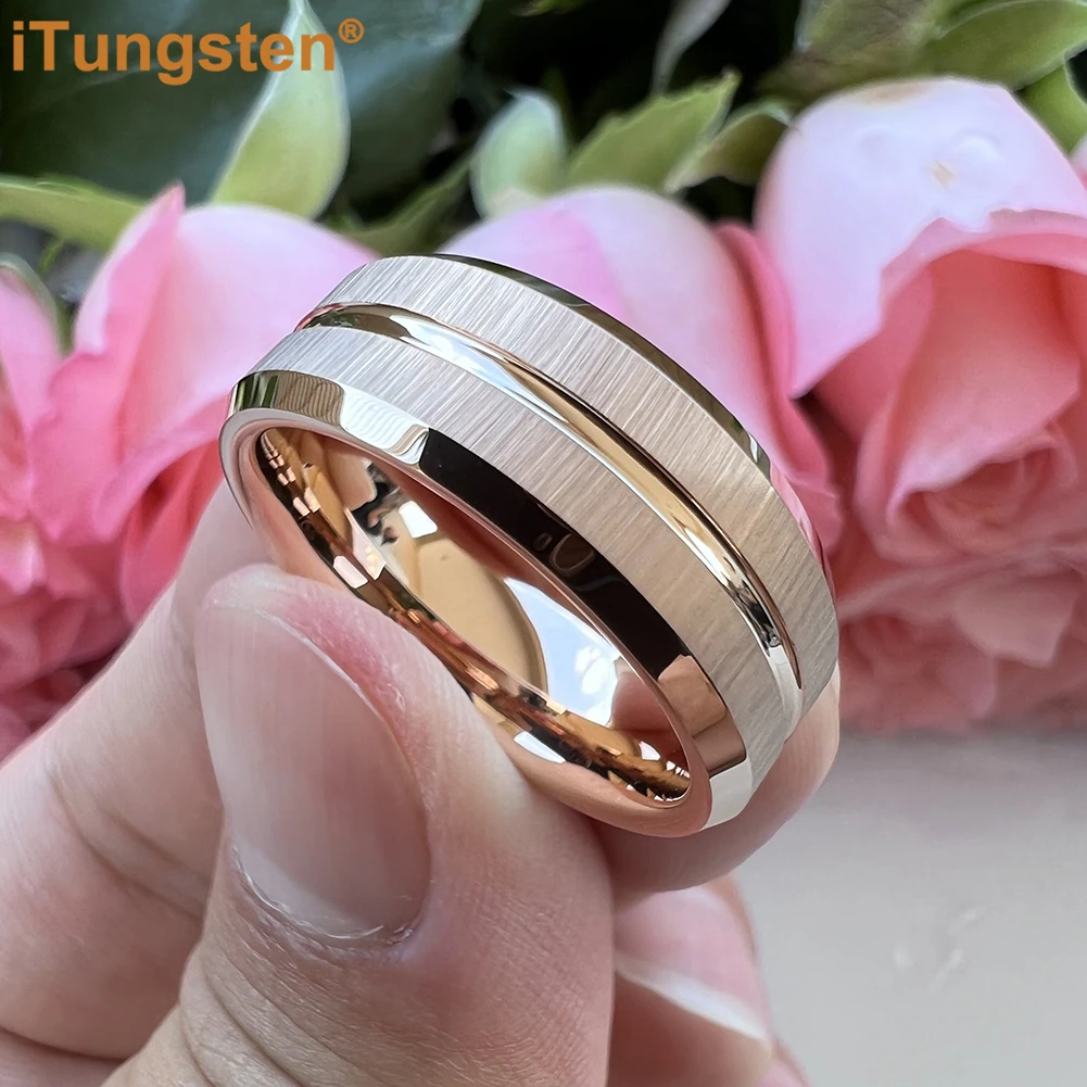 ITungsten-banda de boda clásica para hombres y mujeres, anillo de carburo de tungsteno acanalado, acabado biselado cepillado, ajuste cómodo, 6mm,