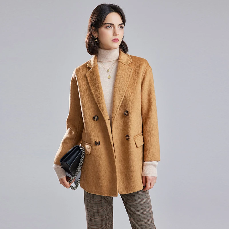 MODERN NEW SAGA 100% Wool Women Jacket Autumn Wool Coat Water Ripple Winter Woolen Jacket Female Cashmere Jacket Double Breasted