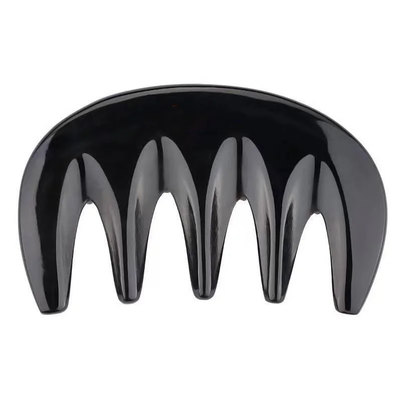 Natural Ox Horn Hair Comb Multifunctional Head Scraping Scalp Massage Five Teeth Handmade Pocket Comb Anti-Static