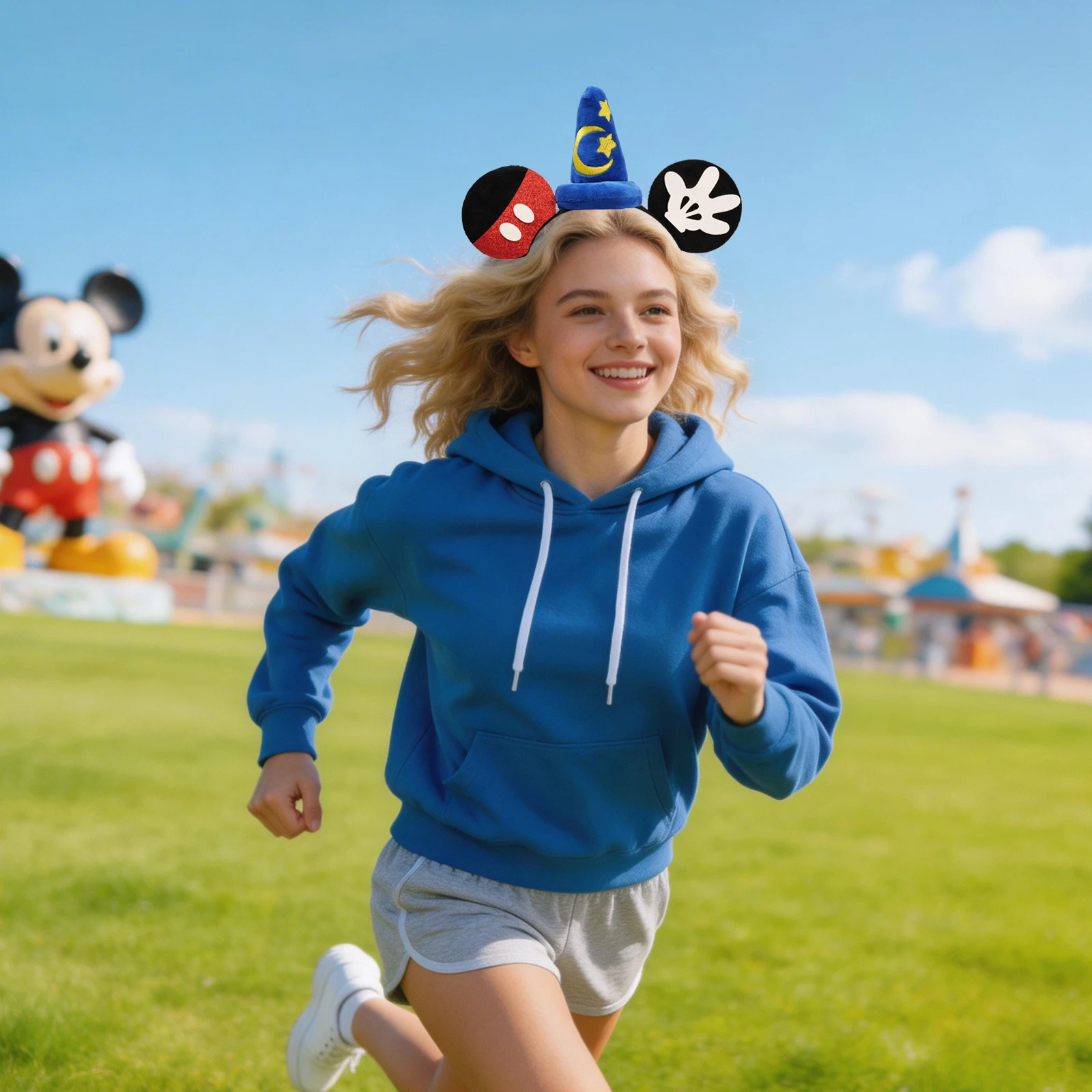 Minnie Mouse Ear Adjustable Hairband Blue Star Crescent Rod Soft Polyester Headpiece Girls Princess Party Birthday Creative Gift view 5