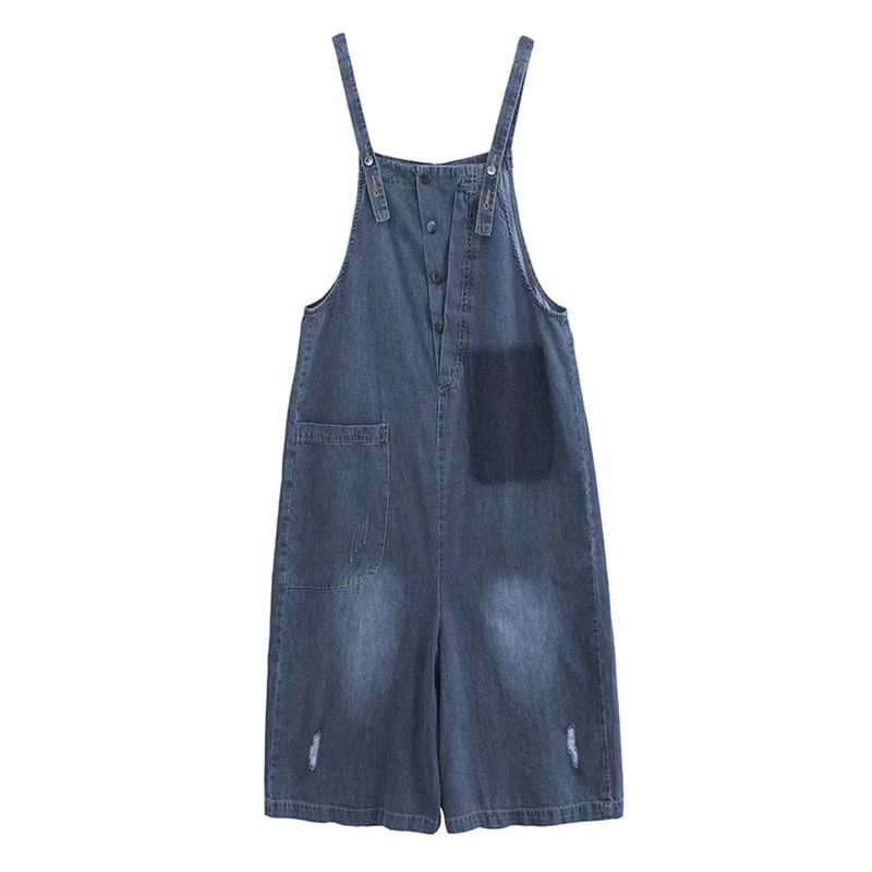 Vintage blau schwarz Denim Overall Frauen lässig locker gerade weites Bein kurze Cargo hose Stram pler Jeans Hosenträger Overalls zl527