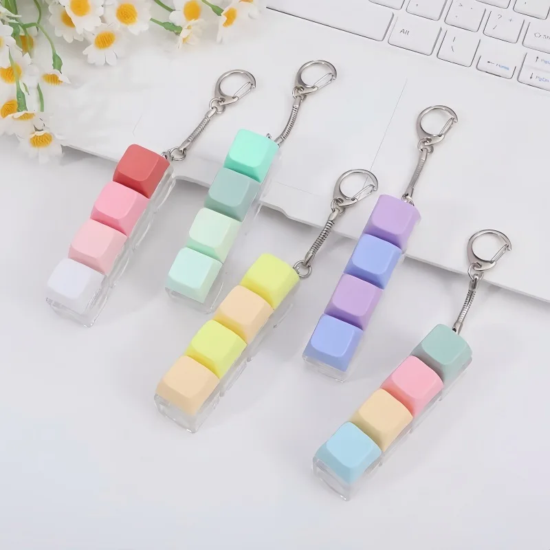 Colorful LED Light Up Keyboard Key Fidget Toy, 4-Key Clicker Stress Relief Keychain, Mechanical Sound Decompression Pendant