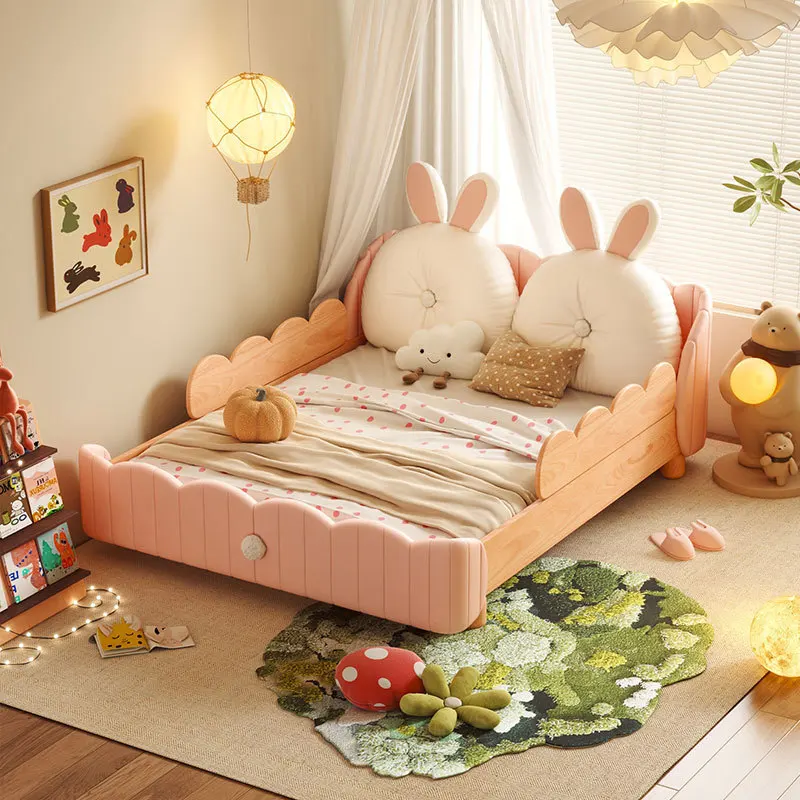 Bedroom single bed with guardrail, soft bag solid wood beech 4