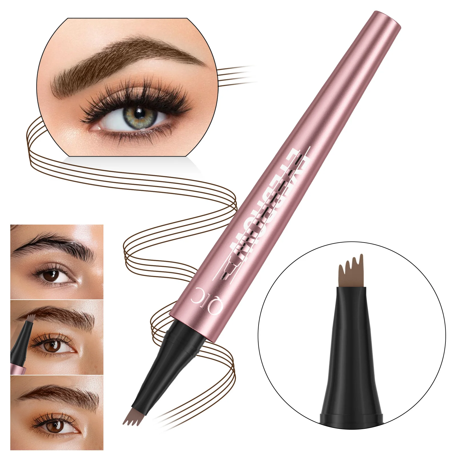 6色1本入り 防水アイブロウペン 4分割チップ アイブロウペン アイブロウタトゥーペン 防水リキッドブラック アイブロウメイクアップペンシル