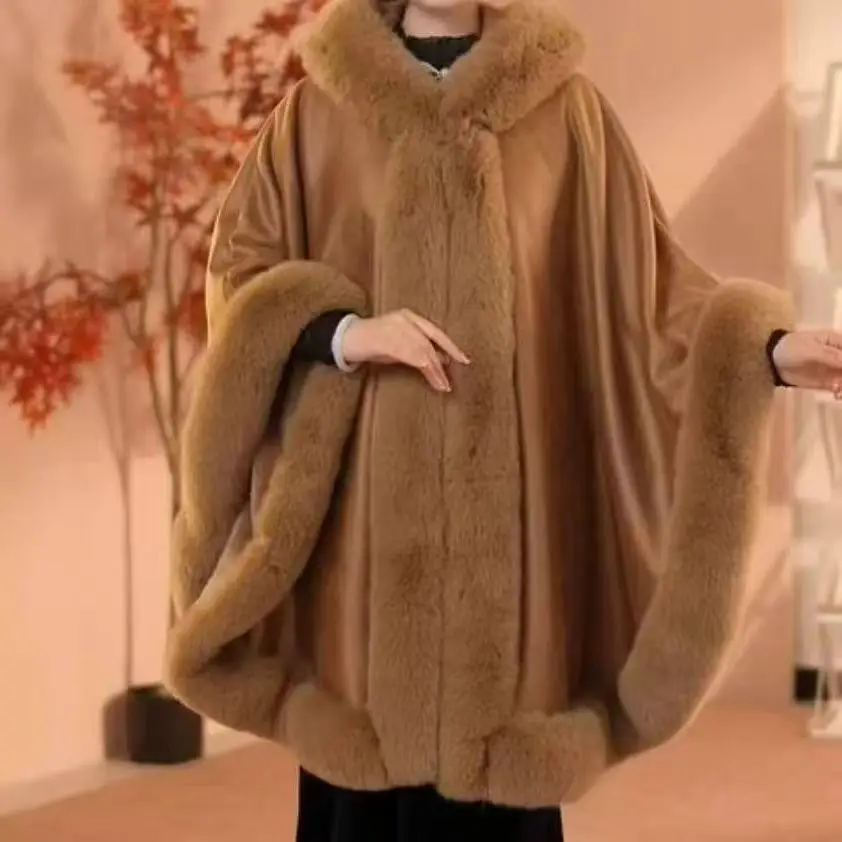 

Autumn Winter Thicken Cloak Women's Artificial Fur Traditional New Chinese Style Plush Collar Outer Robe Chi-pao Match Shawl