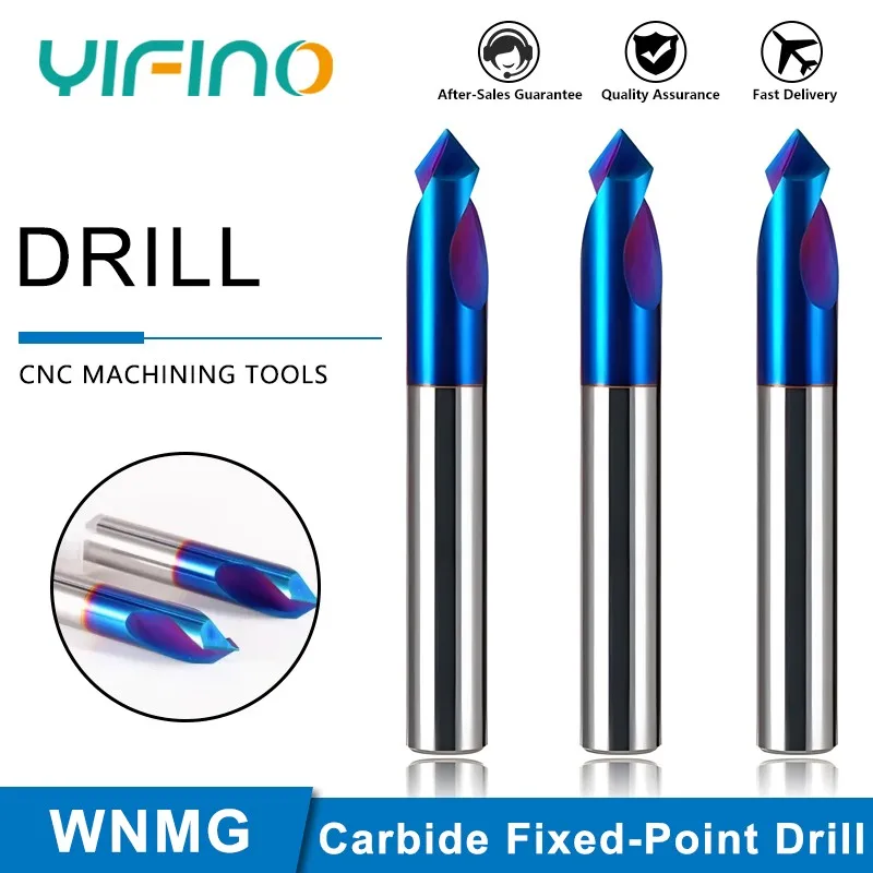 YIFINO HRC65 60°90°120° Fixed-Point Drill Tungsten Steel Carbide Blue Nano Coating Chamfer Drills For CNC Machining Center Tools