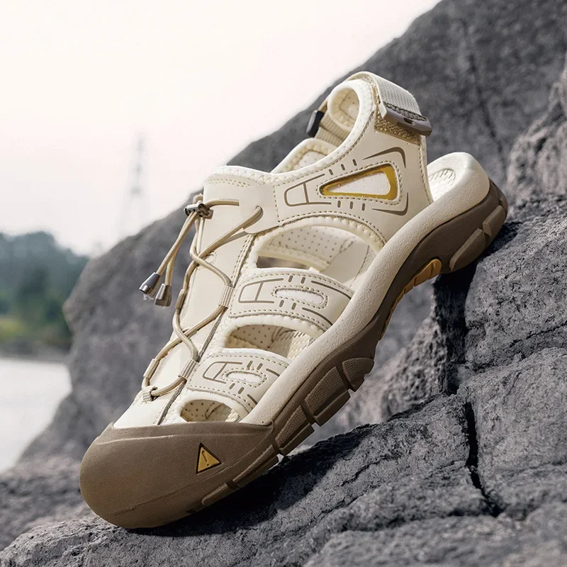 Men's Outdoor Beach Shoes, Bare Feet, Breathable Mesh Anti Slip, Hiking River Tracing, Fishing Shoes Casual Sports Cool Slippers