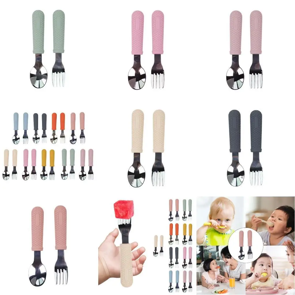 

2Pcs Learning to Eat Cutlery Spoon Fork Toddler Utensils Silverware Stainless Children Safe Fork Spoons Baby Essential L8RB