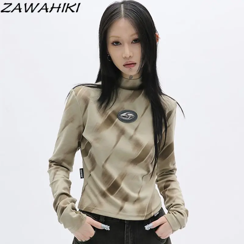 

T Shirts for Women Spring Fall Slim New Arrive Turtleneck Long Sleeve Y2k Top Fashion Vintage Harajuku Kpop Aesthetic Clothes