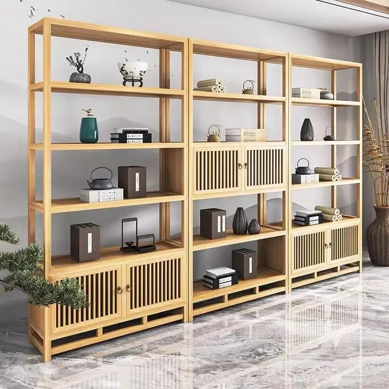 New Chinese solid wood Bogu shelf, household living room partition bookshelf, antique ornament tea display cabinet