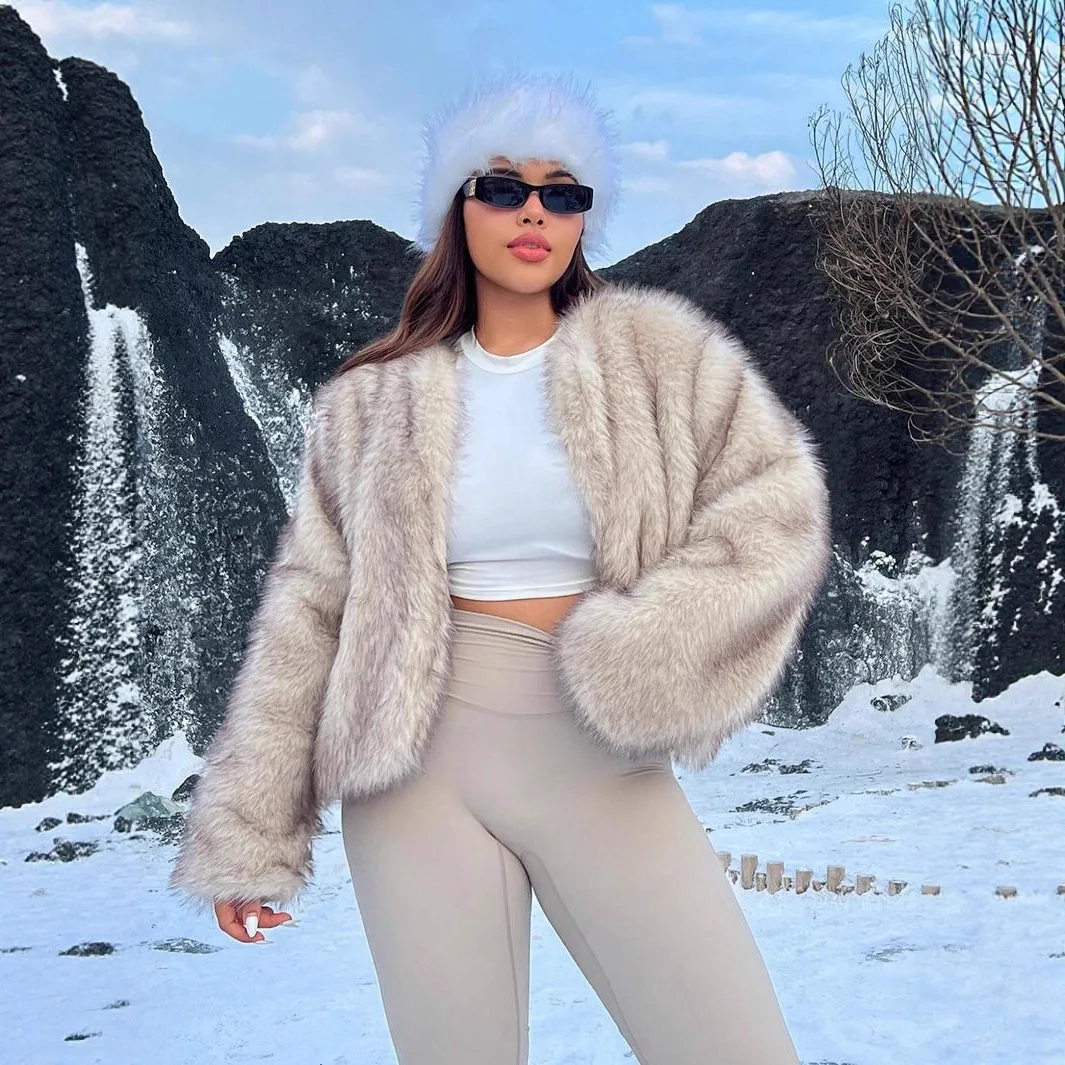 سترة نسائية شتوية من الفرو الاصطناعي لعام 2025 معطف دائري سميك دافئ منفوش معطف فرو صناعي متدرج معطف فرو ملون #2