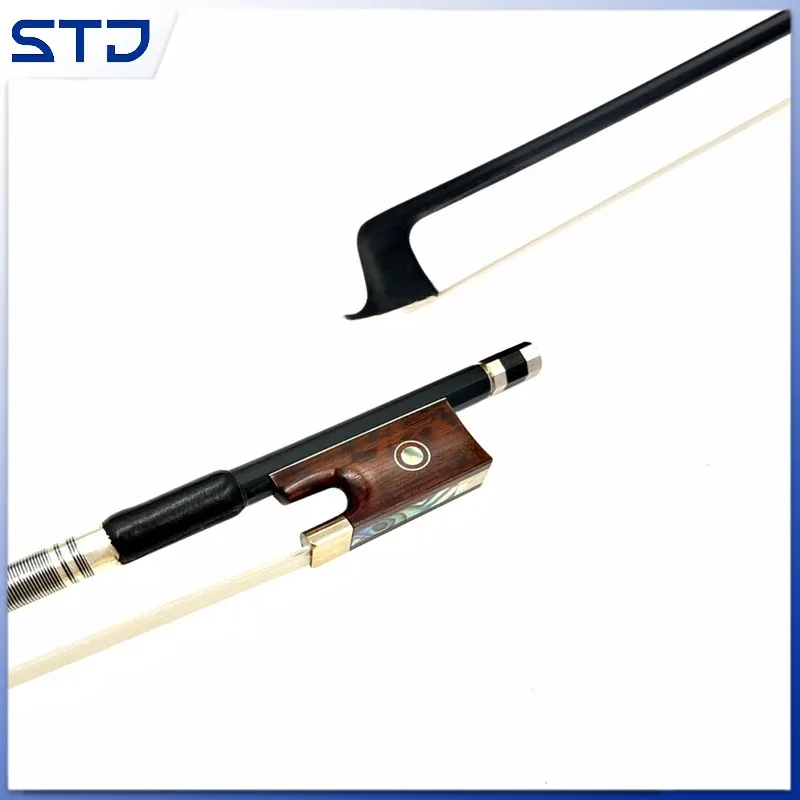 

4/4 violin bow Professional cello bow light black Grid plaid carbon Fiber Round Stick Snakewood Frog ,Siberian horsehair