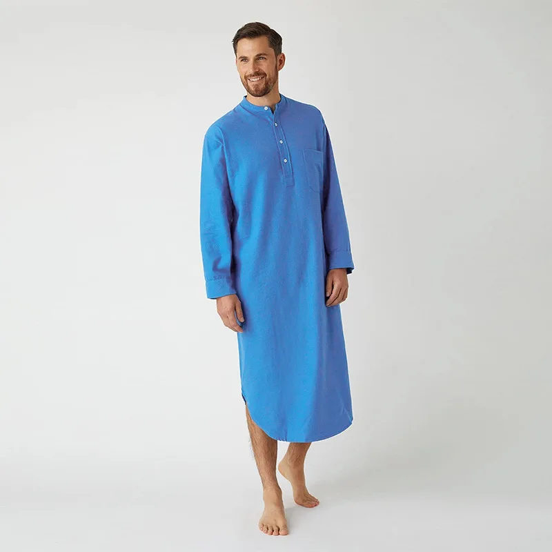 Hombre de manga larga cuello redondo musulmán árabe ropa islámica para hombre batas de Color sólido Arabia Saudita Abaya Dubai vestido Jubba Thobe MY902