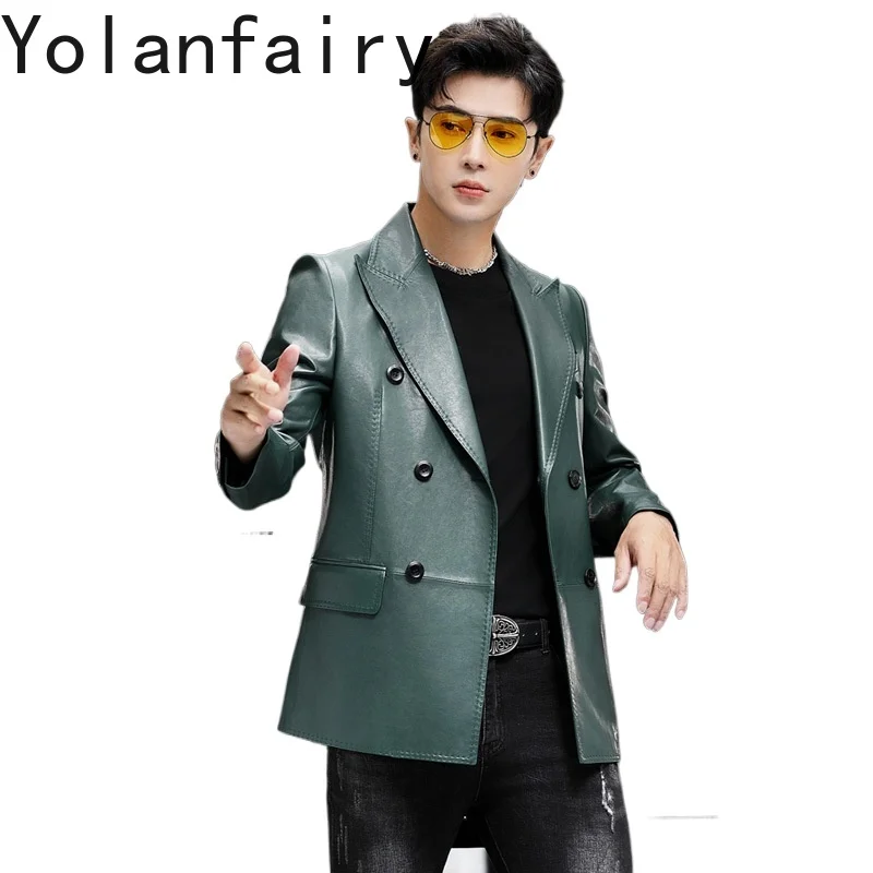

YOLANFAIRY Top Quality Genuine Sheepskin Leather Jacket Men Korean Fashion Real Leather Coat Man's Slim Jackets Coats chaquetas