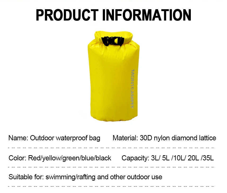 Ultraleichter Trockensack 3/5/10/20/35L Driften Schwimmen Leichte Trockenaufbewahrungstasche Wasserdichte Rafting Kajakfahren Outdoor-Sporttasche – Detail 2