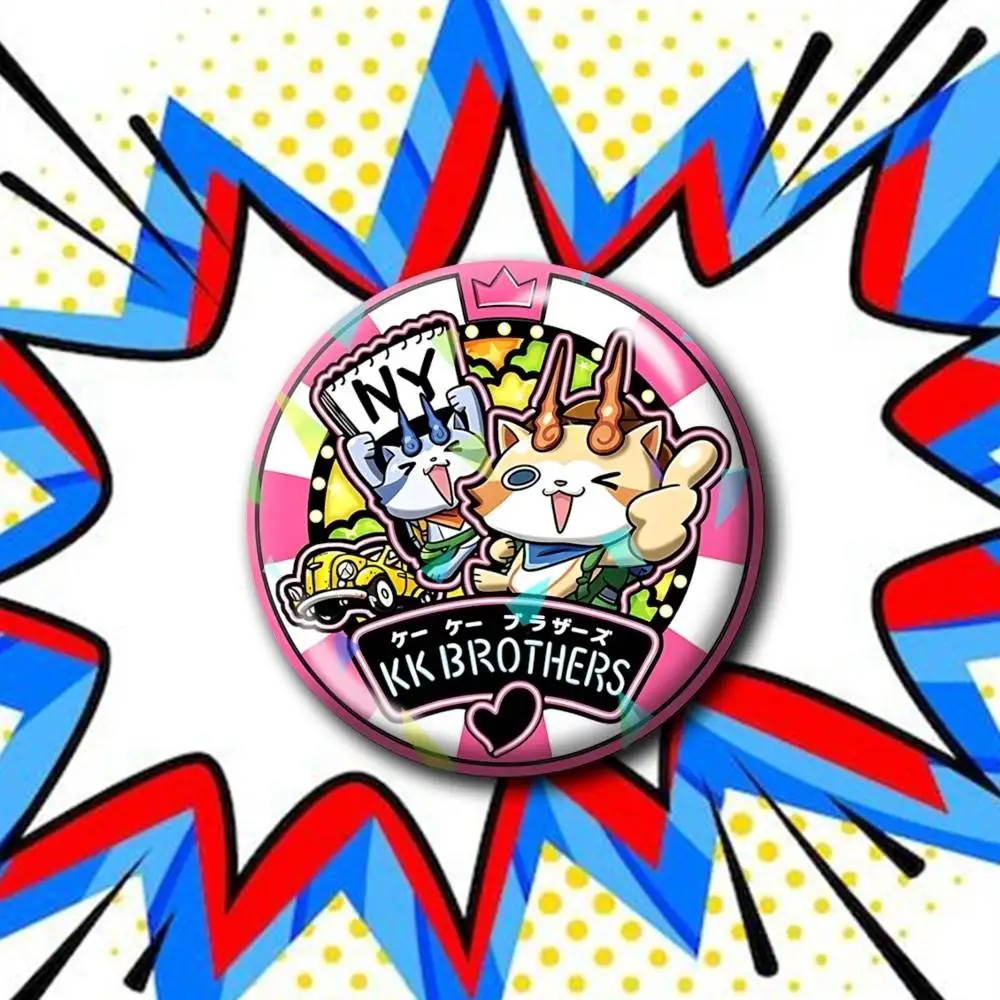 Official Art of Y-Yo-kai Watch  Customizable Round Brooch Pins, Personalized Badges With Broken Glass Design Fashion Accessory