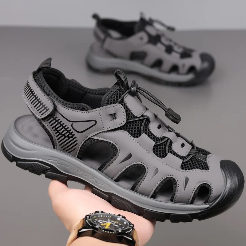 

Водостойкие мужские сандалии с кожаной пряжкой, уличная обувь, дышащая подошва для пляжа/походов/путешествий, мужские кроссовки
