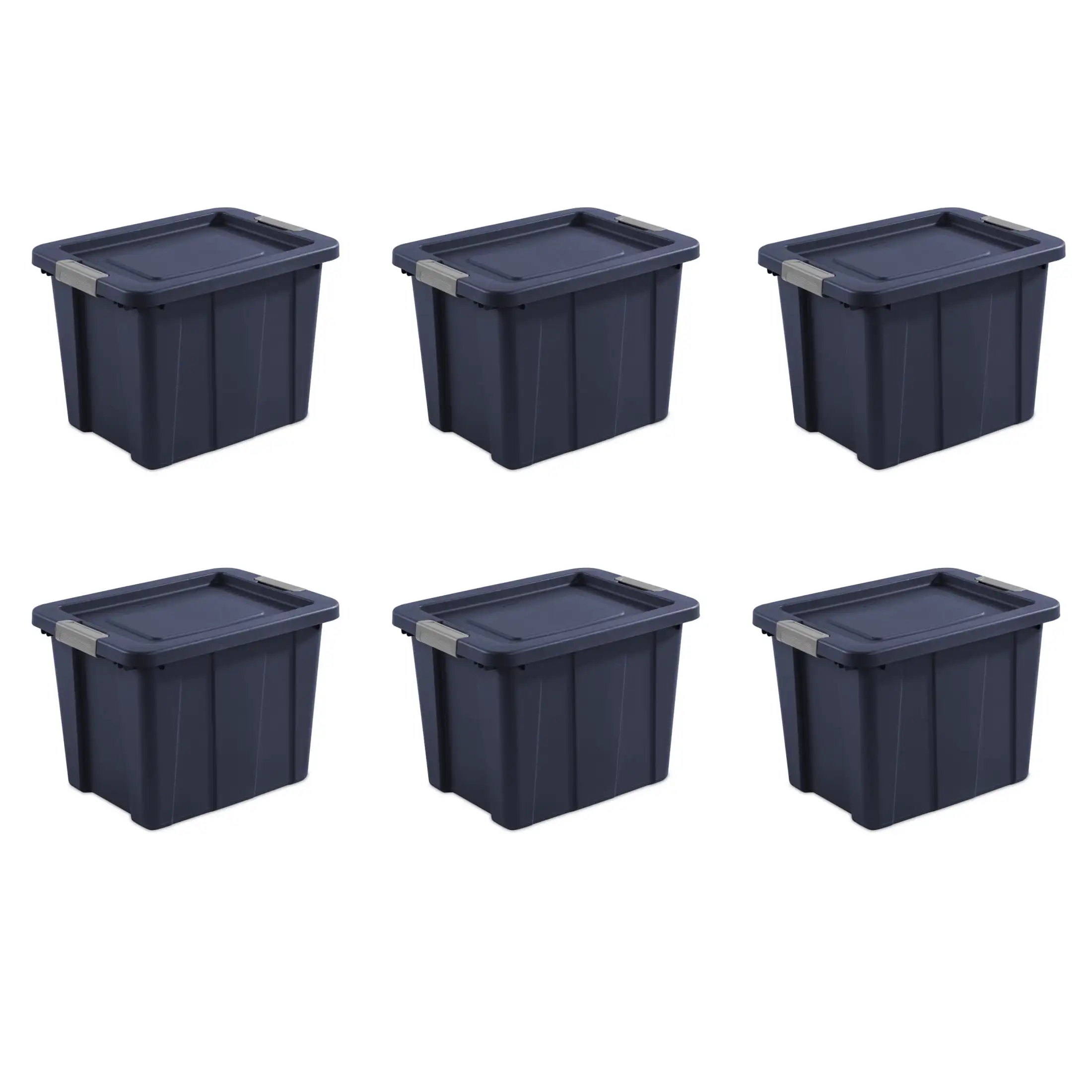 

18 Gallon Latching Tuff1 Tote, Rugged Plastic Bin with Lid, Dark Blue, 6 Count