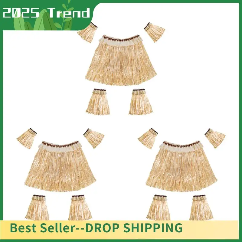 

AA14 New 3X Hawaiian Grass Skirt Suit Elastic Arm Sleeve Feet Cover Grass Skirt Hula Dance Costume Beach (Straw Color)