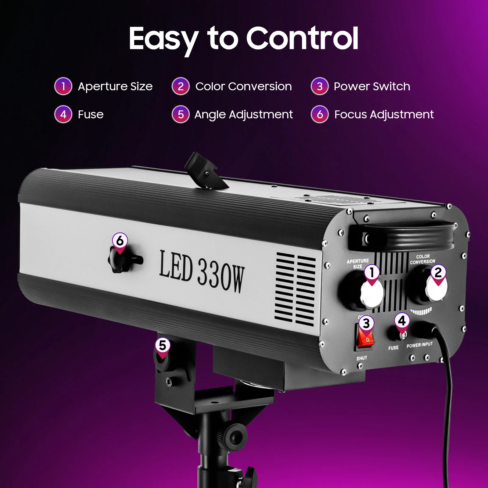 

Светодиодный прожектор для сцены, 330 Вт, регулируемая диафрагма, 6 цветов, 3 температуры цвета со штативом для вечеринки/дискотеки