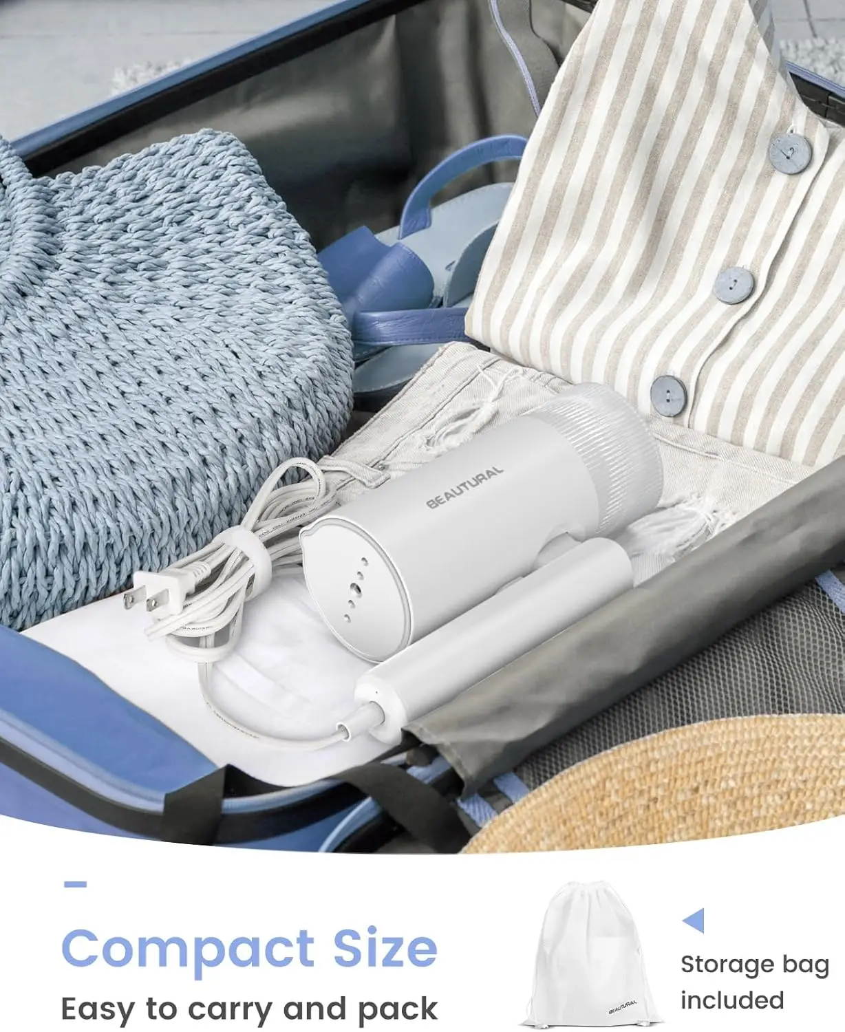 Portable Garment Steamer, 30s Fast Heat-Up, Foldable Handheld, 120V Only