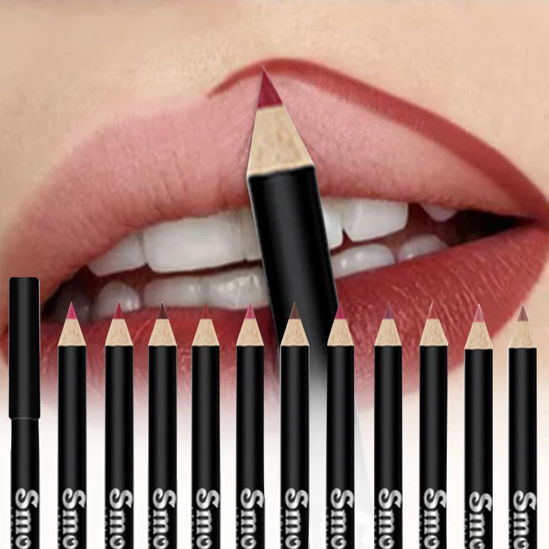 12 Farben Lip Liner Pen Set einfach zu färben wasserdichte Antihaft-Tasse langlebige Stift Mode schwarz Stab Lippenstift Make-up neu