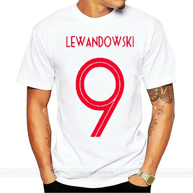 Newest Poland Lewandowski Number 9  Russia  Colors T Shirt Mens Fans  Short Sleeve Tee Fashion