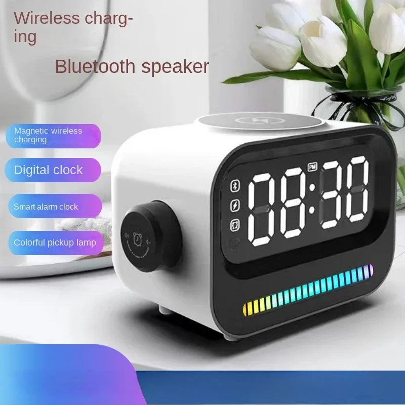 

New Bluetooth audio mobile phone wireless atmosphere lamp digital clock alarm clock speaker three-in-one wireless charger