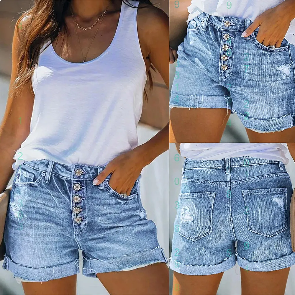 

High Waist Ripped Denim Shorts for Women Summer Distressed Frayed Hem Rolled Up Hot Pants Sexy Slim Fit Casual Shorts