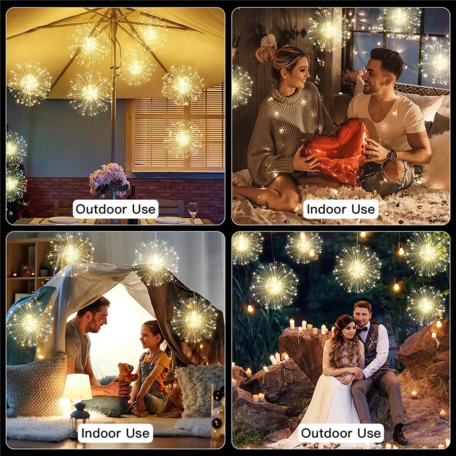 600/1200LED Firework Fairy Lights 8 Modes Waterproof Christmas Garland Dandelion String Light for Indoor Outdoor Home Decoration