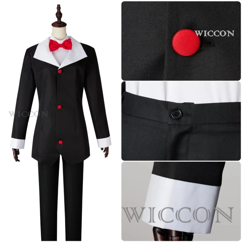 Husk Cosplay Kostüm Uniform Cosplay Hotel Husk Cosplay Kostüm Männlich Schwarze Jacke Hose Halloween Party Outfits Fliege