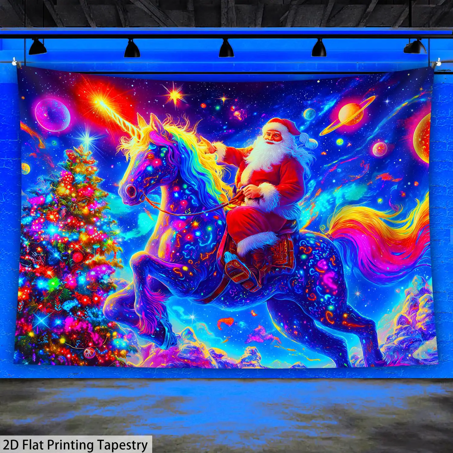 VIKAMA Weihnachts-Einhorn, Sternenhimmel, Wandteppich, Kinderzimmer-Dekoration, Weihnachtsfeier, Fantasy-Thema, Raumdekoration