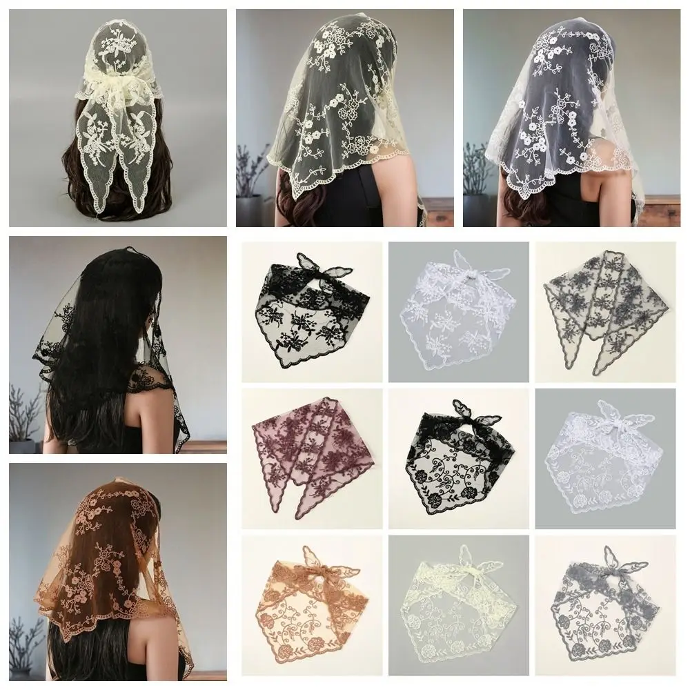 New Hollow Out Lace Scarf Solid Color Embroidery Hair Scarf Headband Vintage Thin Foulard Bandana Women