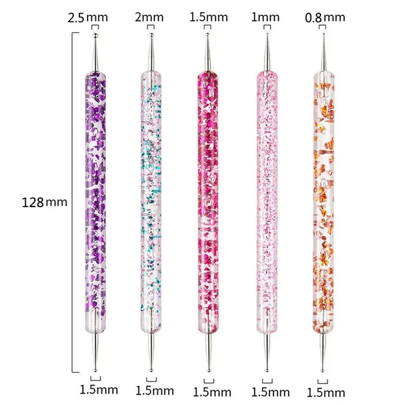 5 pz/set Hot Dual-Ended Nail Art punteggiatura penna con strass manico Gel Liner fiore modello disegno pittura pennello kit di strumenti