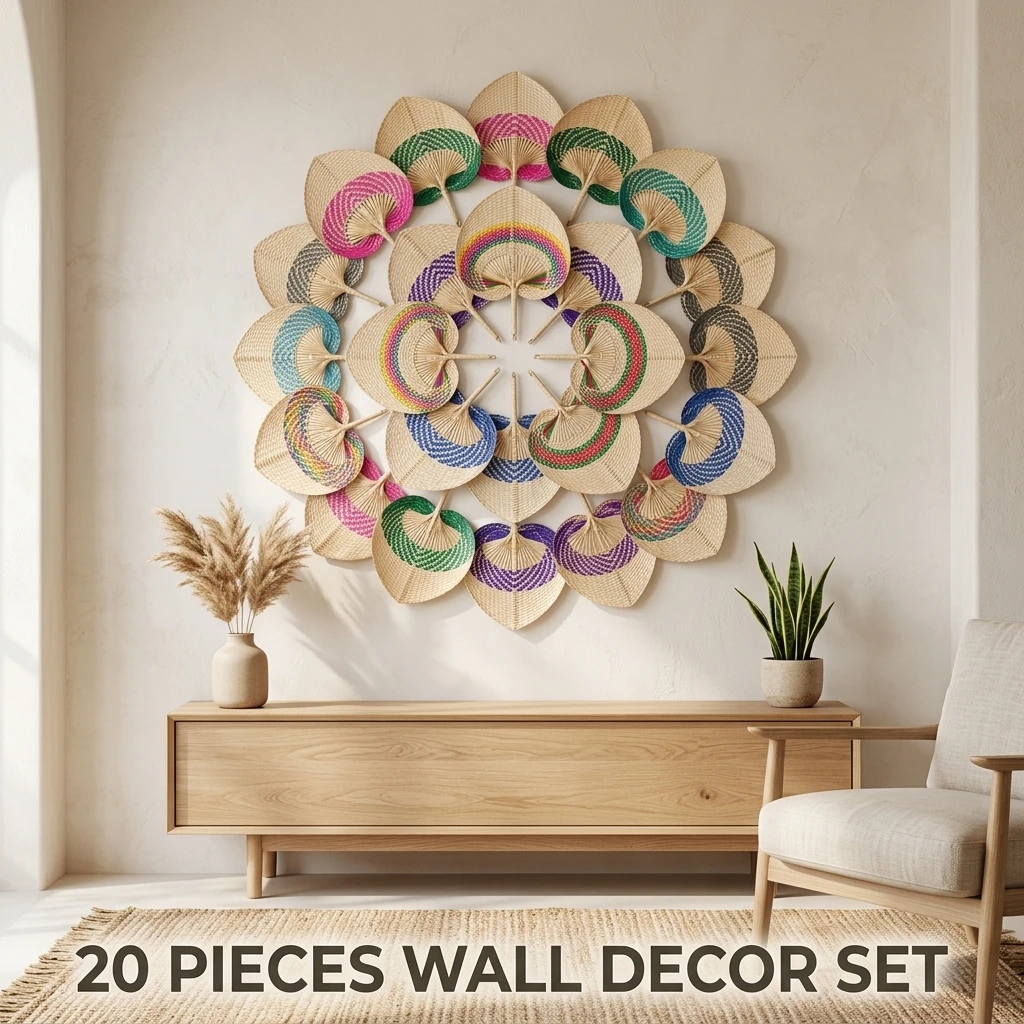 10/20/30Pcs Natural Handmade Rattan Palm Leaf Fan Handwoven Boho Raffia Fan for Summer Cooling Wedding Favors & Farmhouse Decor