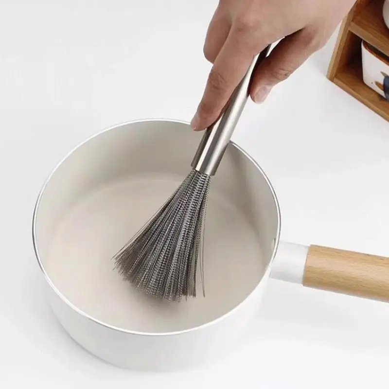 Kitchen 304 Steel Wire Pot Brush Long Handle Scrubber for Pots Pans Efficient Cleaning No Scratch No Wire Loss Heat Resistant