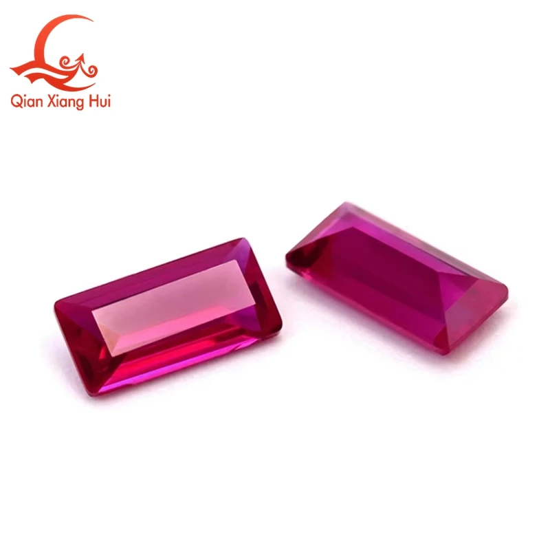 Red Color 1.5*3-3*5mm Rectangle Baguette Shape Emerald Cut Artificial Lab Created Ruby Loose Gem Stone for Jewelry Making