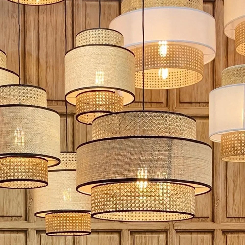 Modern Wicker Pendant Light Rattan Chandelier Hand-Woven Ceiling Lamp 40cm Light Fixtures for Restaurant Living Room Dining Room