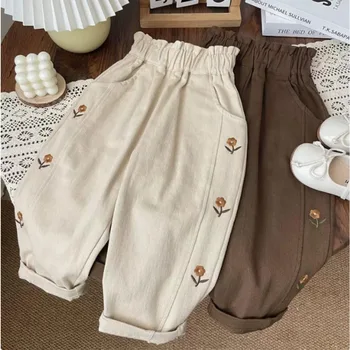 Girls' Casual Pants Flower Embroidery Trousers 1