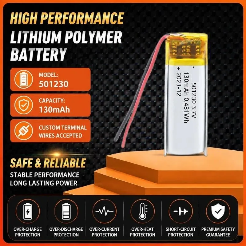 100pcs Polymer lithium battery 501230 130mAh laser pointer blue wireless mouse reading pen battery 3.7V