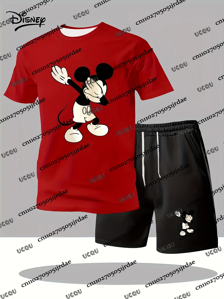 

Disney Funny Mickey Mouse Men's Tracksuit Set Short Sleeve Tshirt+Shorts Suit Casual Suit Sports Streetwear 2 Piece Male Clothes