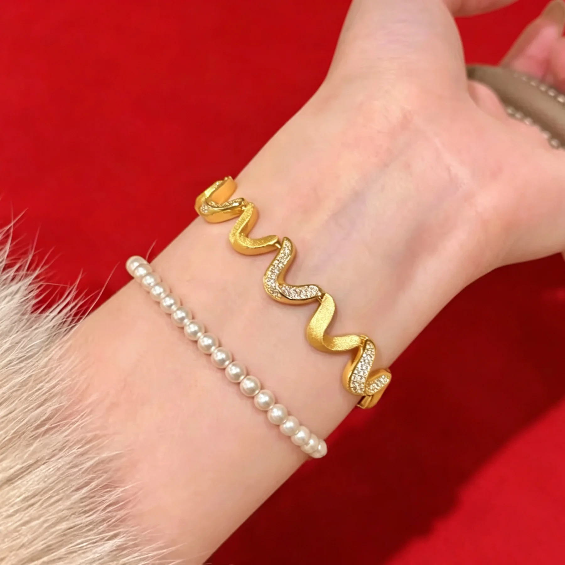 

9999 24K real gold store same style women's bracelet Feng Shui ripple luxurious beautiful jewelry