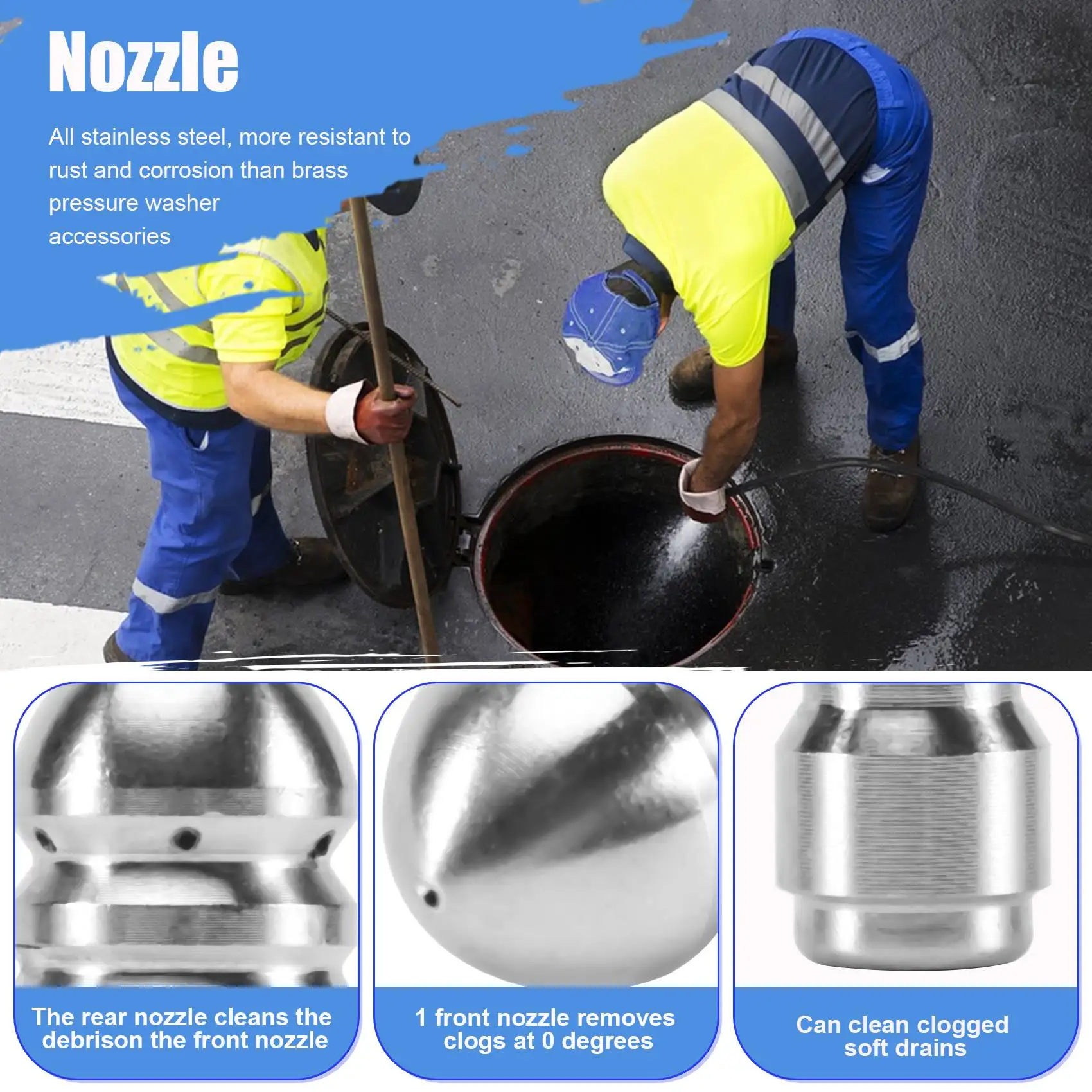 Pressure Washer Sewer Jetter Nozzle with Stainless Steel, Durable Design Sewer Jet Nozzle,1/4Inch Quickly Connector HOT