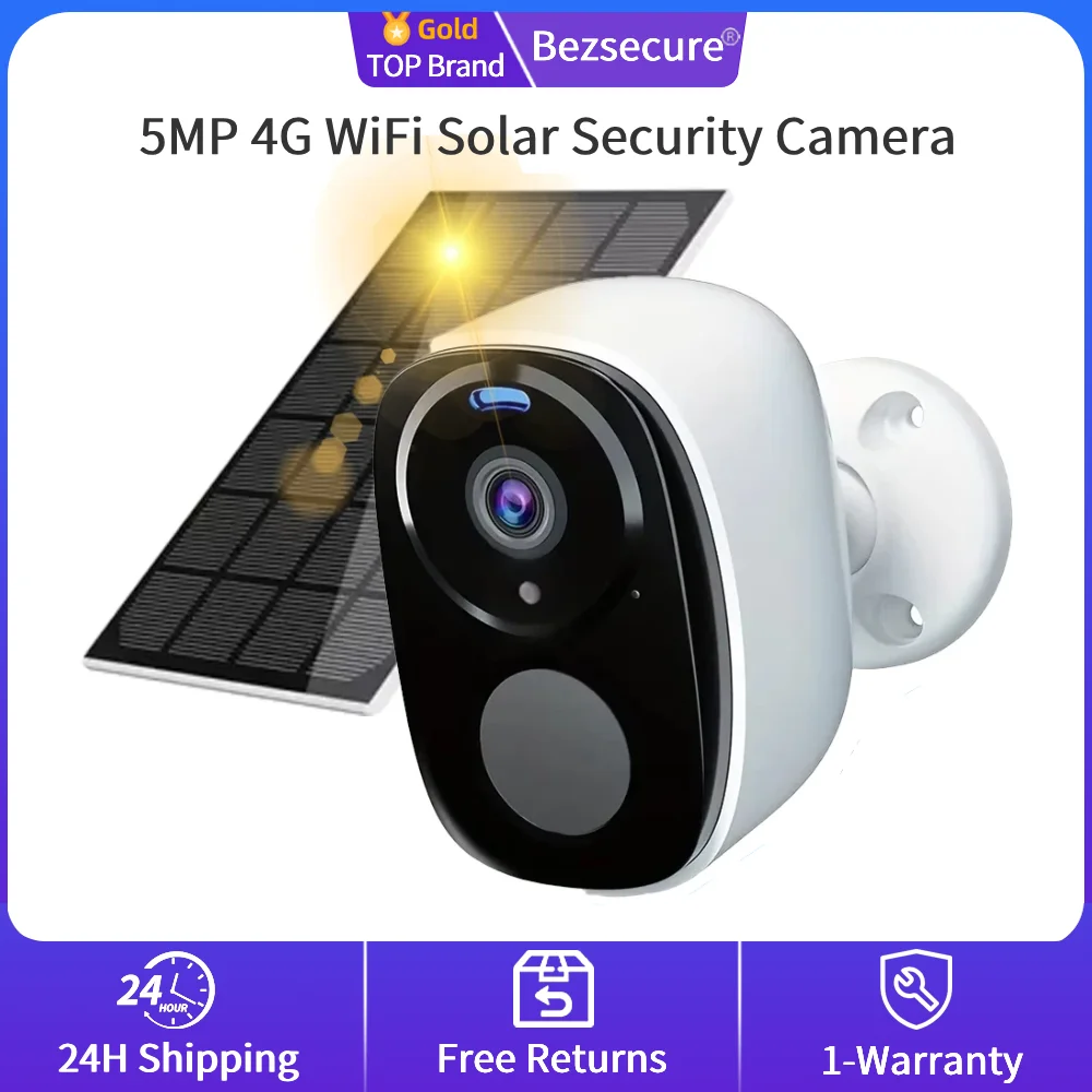 5MP 4G WiFi Solar Security Camera Wireless Outdoor Color Night Vision Camera Battery Powered Support 5G WiFi PIR Camera