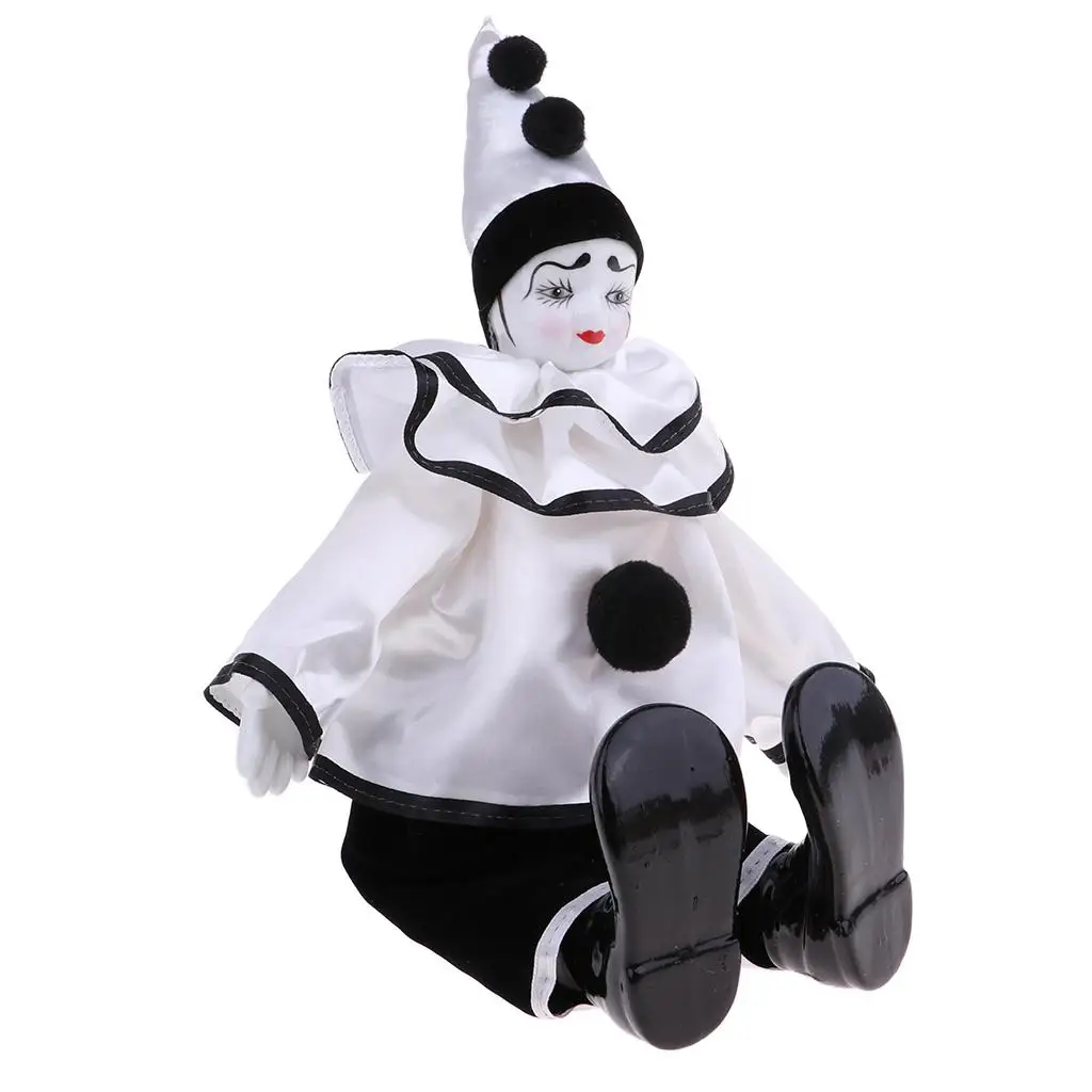 ピエロ磁器人形 15 インチハーレクインコスチューム、棚ディスプレイ装飾品