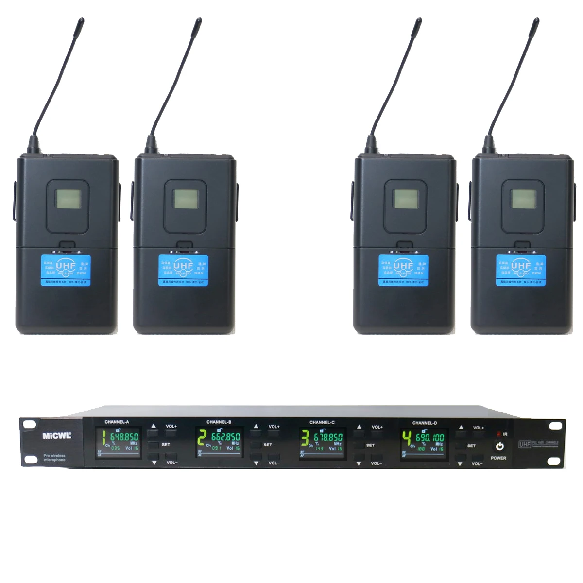 

Professional 1 2 3 4 Channel Wireless Microphone System with 4PCS Beige Headset For BodyPack Microphone Transmitter